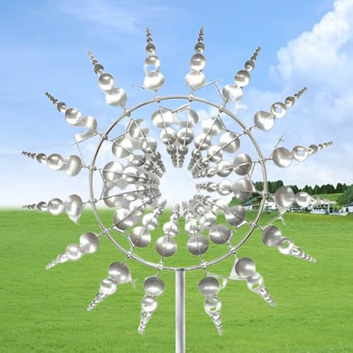 Einzigartige Und Magische Metall-Windmühle, 3D, Kinetisches Windspiel Mit Gartenpfahl, Magische Kinetik-Skulptur, Wind-Metallfänger, Windmühle Für Den Hof Und Garten, 31x93cm