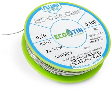 GALLUNOPTIMAL by FELDER Lötdraht Sn100Ni+ für allgemeine Elektronikanwendungen | 0,75mm | 100g Spule | bleifrei mit 2,2% Flussmittel Clear | REL1 | für Elektronik, Elektrotechnik & Leiterplatten