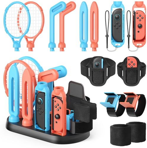 [für Switch 2/1] - Switch 2 Sports-Zubehör-Set für Nintendo Switch 2/1/OLED mit Organizer-Station für Joy-Con 2, MENEEA Familien-Party-Pack für NS Sports-Spiele