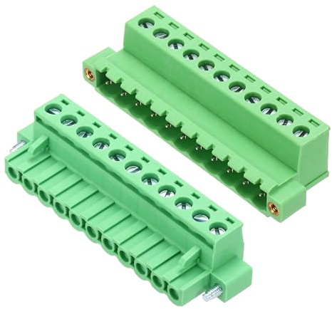 sourcing map 1 set di morsettiera per PCB, 300 V, 10 A, maschio e femmina, 11 pin, distanza 5,08 mm, per montaggio a vite, connettori 65 x 15 x 28 mm, per progetti elettronici, verde