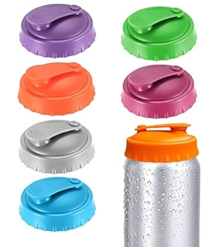 6Pcs Silicone Can Lids for Fizzy Drinks - Reusable, Spill Proof Can Covers - Tin Can Covers Lids for Soda, Beer, Energy Drinks, Juice, Cola, Sparkling Water - Fits Standard Size Cans