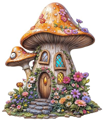 SECOGM Wooden Puzzles for Adults - Mushroom Fairy House Wood Puzzles Adult - Unique Animal Shape Wooden Jigsaw Puzzles for Adults - Birthday Gifts for Puzzle Lovers (8.4 * 8.4in - 100 Pieces)