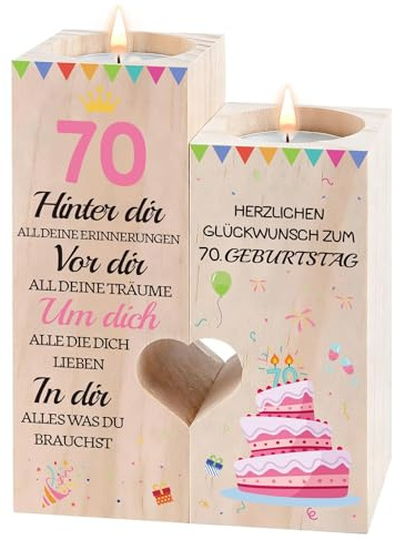 Belillpipi 70 Geburtstag Frau Geschenk, Geschenke Zum 70 Geburtstag, Kerzenständer Aus Holz Zum 70 Geburtstag Geschenk Deko Geburtstagsgeschenk 70. Jahrestag Für Frau, Mama, Oma, Schwester, Freundin