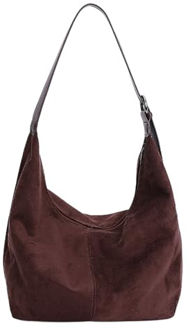 IBALUILU Kunstwildleder Handtasche Damen, Shopper Tasche Damen mit Reißverschlüsse, Elegante Beuteltasche für Frauen, Modische Schultertasche Slouchy Tote Hobo Bag für Shopping Arbeit Schule (Kaffee)