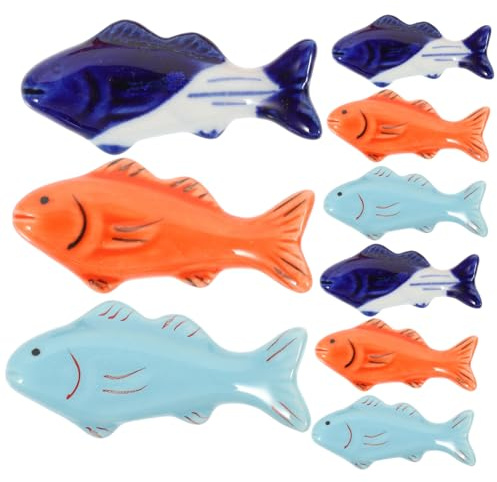 Cabilock Soporte para Palillos de Cerámica Forma Pez Multifuncional 9 Piezas Azul Degradado y Naranja Accesorio Cocina Mesa Comedor Reposa Cubiertos Set