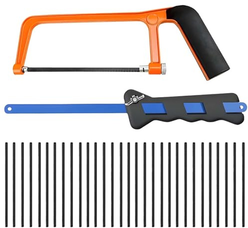 Junior Hacksaw Set, 2 Pack Mini Hand Saw with Blades for Metal Wood Cutting | 24 Replacement Blades, 2 Saws Adjustable Frame, Cuts Metal Wood Plastic PVC Pipe, Non-slip Handle, Compact Storage