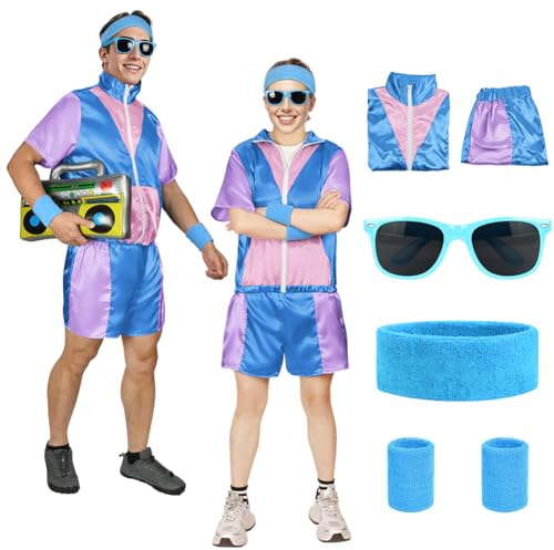 Aomig 90-tal hiphop-outfit 80-tal mode snäckdräkt kostym, 80-tal 90-tal kostym kläder kläder för disco med pannband armband, 1980-tals disco maskeradklänning, retro träningsoverall för halloween