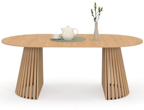 IDMarket – Mesa de comedor extensible redonda Carmen 4-10 personas pie madera 110-200 cm