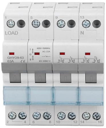 YWBL-WH Interruttore di Trasferimento Manuale 63A Commutazione Doppia Alimentazione 4P con Protezione Sovraccarico per Generatore Domestico Custodia Ignifuga in PP 50-60Hz Corrente di