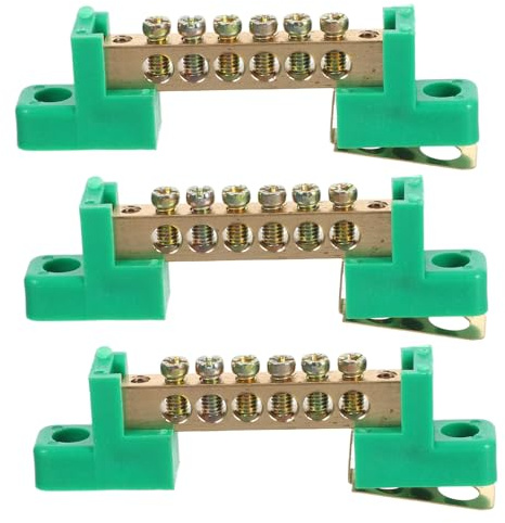 GLEAVI Lot de 3 Borniers en Cuivre 6X9 MM à 6 Trous Verts pour Mise à la Terre Barre de Connexion Fixe pour Tableau Électrique Bloc de Mise à la Terre Compact pour Boîtes de