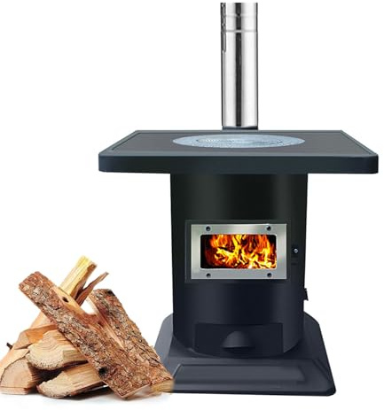 Kaminofen Holzofen mit Schornstein, Camping Ofen, Zeltofen für Drinnen und Draußen Zum Heizen und Kochen In Zelten, Höfen und Unterständen