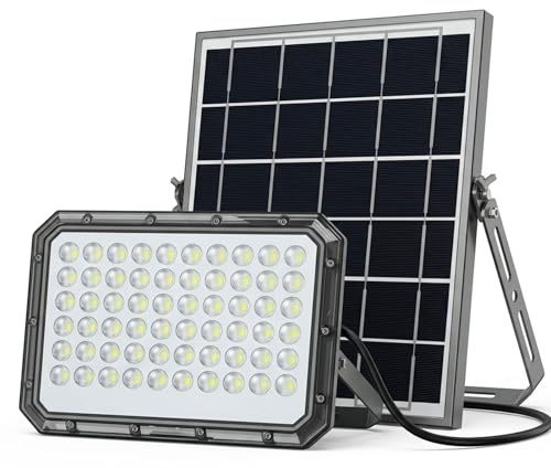 081 Store - Faro Solare LED 1000W da Esterno con Pannello Solare Separato, Faretto LED IP66 Impermeabile con Telecomando, Sensore Crepuscolare Automatico, Luce Solare Giardino Cortile Garage Parcheggi