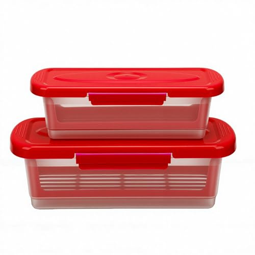 Fockety Ciotola per Pastella con Coperchio, Confezione da 2 Ciotole per Impanare Better, Contenitore per Impanare, Stazione per Senza Disordine per Pesce, Pollo Fritto (rosso)