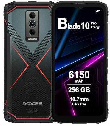 DOOGEENEXT Blade10 Pro Energy Smartphone Outdoor Android 15, 6Go RAM 256Go ROM, Batterie 6150mAh, Écran 6,56 HD+ 90Hz IPS, Caméra IA 50MP, Octa-Core, Dual SIM, NFC, Smartphone Débloqué, 2025, Rouge