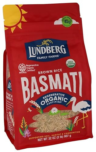 Lundberg Family Farms - Organic California Brown Basmati Rice, Pleasant Flavour, Does Not Clump When Cooking, High Fiber, 100% Whole Grain, USDA Certified Organic, Gluten Free, GMO Free (900g)