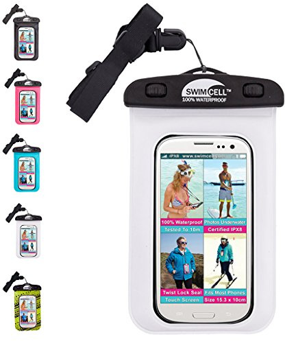 Swimcell, custodia impermeabile per iPhone 6, 7 Plus, Samsung, iPad, tablet, Kindle, lettore MP3, fotocamera, portachiavi, soldi, passaporto testato IPX8. Resistente fino a 10 m sott'acqua, PVC, White, Standard Phone 10cm x 15cm
