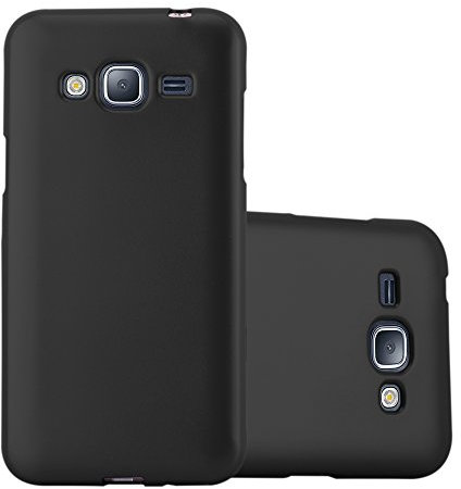 Cadorabo Hülle kompatibel mit Samsung Galaxy J3 2016 Schutzhülle TPU Silikon Case Metallic Design Slim Kratzfest Weiche Gummi mit Rundumschutz Case Hülle für Galaxy J3 2016 in Schwarz