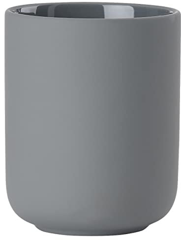 Zone Denmark Ume Zahnputzbecher, Zahnbürstenhalter, Zahnbürstenbecher, aus Steinzeug/Keramik, Schönes & Praktisches Badezimmer Zubehör, Durchm. 8,3 cm, Höhe 10,3 cm, Grau
