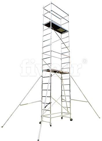BPS® Premium Plus DIY Scaffold Tower | Lightweight Aluminium Design | 4 x Lockable Wheels | Outriggers | Home Scaffolding | Easy Assembly | 150kg Load Capacity | 7m Working Height