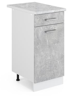 Vicco Mobiletto base per cucina R-Line, Calcestruzzo, 40 cm, PL Marmo, per la libera combinazione all'interno di sistemi cucina modulari