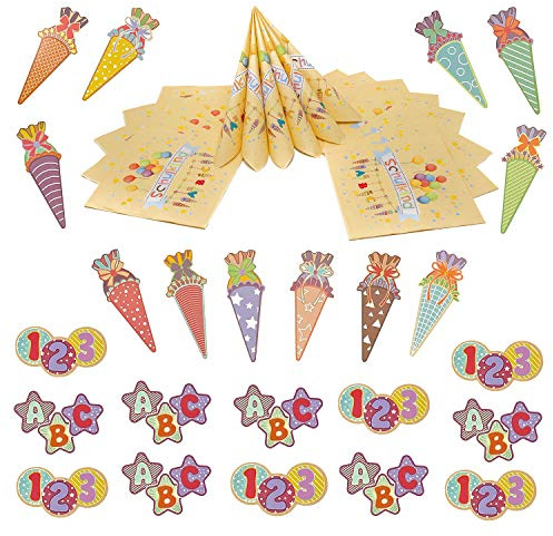 Oblique Unique Schuleinführung Schulanfang Einschulung Deko Set für Mädchen + Jungen - Servietten + Zuckertüten Konfetti Set + ABC 123 Konfetti Bunt