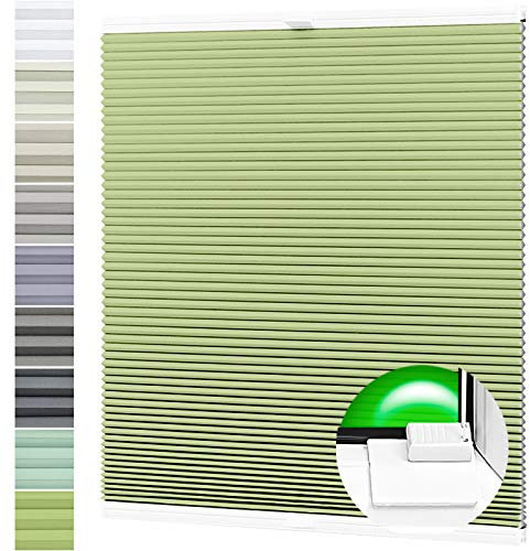 Wabenplissee nach Maß Verdunklung Thermo Plissee Kleben Ohne Bohren Pistaziengrün Rückseite Weiß Breite: 101-110 cm, Höhe: 101-140 cm