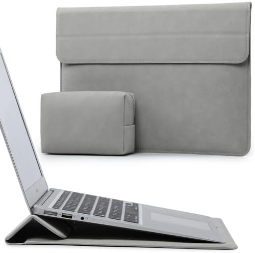 HYZUO 13 Zoll Laptop Hülle mit Standfunktion für 2025-2018 MacBook Air 13 M4 M3 M2 M1, 2025-2016 MacBook Pro 13 M2 M1, 13 iPad Pro/Air M4 M2 2024, Surface Pro 11/10/9/8, mit Kleine Tasche, Hellgrau