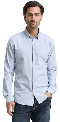 TOM TAILOR Camicia Slim Fit con Struttura, Uomo, Blu (Light Blue White Structure 24183), M