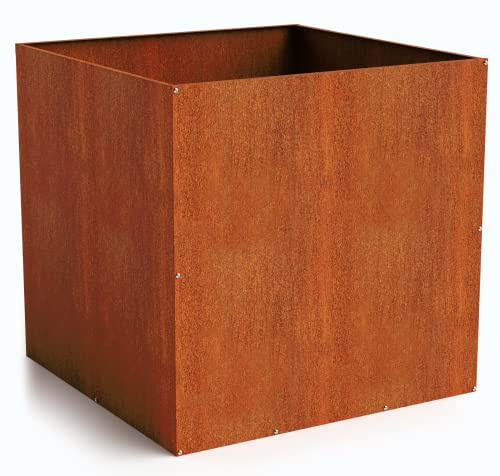 DIY CARTEL Corten Pflanzkasten aus Stahl, industriell und robust, modernes Bauernhaus, für den Außenbereich, Metall-Pflanzkasten für den gewerblichen und privaten Gebrauch (66x66x66 cm)
