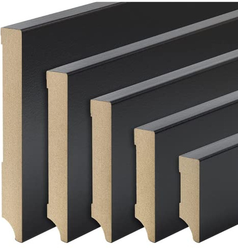 REESE Sockelleisten Schwarz, Weimarer Profil, MDF, 80mm Höhe, 230 cm | 5 Stück / 11,5 lfm, Fußleisten modern, nicht selbstklebend