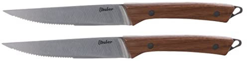 Brandsseller Steakmesser 2er Set 24 cm – Edelstahlklinge 12 cm mit Säge- & Glattschliff – Walnussholz-Griff – Barbecue Messer in Magnetbox