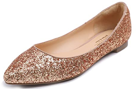 Feversole Women's Sparkle Memory Foam Cushioned Colorful Shiny Pointed Ballet Flats Pumps Pumps