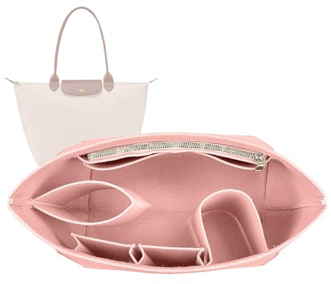 Lckaey Organiseur de sac fourre-tout pour Longchamp le pliage Grand insert fourre-tout en feutre avec fermeture éclair 1028 Rose/S