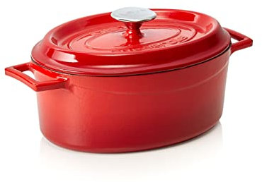LAVA CAST IRON - Rostiera in ghisa smaltata, 28 x 21 cm, colore: rosso