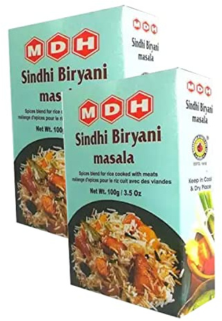 MDH Biryani Sindhi Masala 100g (Pack of 2) - Adds Aroma, Taste and Flavour to Meals - Authentic Indian Biryani Masala Seasoning Blend of Spices - Mix Curry Masala Recipe Casserole Herbs