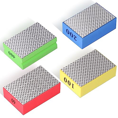 4 Stück Glass Schleifer, Diamant Handschleifpad, Fliesen Schleifblöcke Polierpads Diamant Schleifpad für Steinkeramikfliesen Glas Schleifen Trimmen, 60#, 100#, 200#, 400#