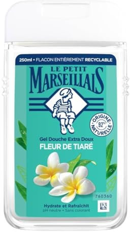 Le Petit Marseillais | Gel Douche Extra Doux Fleur de Tiaré (flacon de 250 ml) – 92 % d'ingrédients d'origine naturelle – pH neutre pour la peau et sans colorant