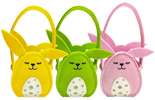 3 Stück Osterkörbchen Filz Osterhasen, Osterkorb Kinder mit Henkel, Osternester zum Befüllen, Osternest Basteln Hase, Körbchen Ostern, Oster Geschenktüten, Osterdeko Osterkörbe Bastelsachen Deko Farbe