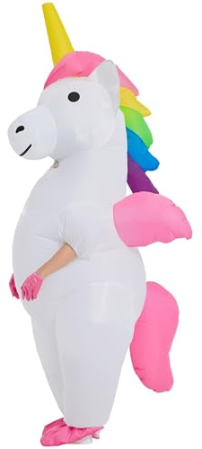 JYZCOS Bevingad regnbåge enhörning uppblåsbar kostym vuxen storlek uppblåsbar kostym halloween cosplay fest (vit)