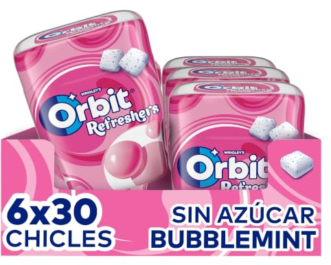 Orbit Refreshers Chicles Sin Azúcar Bubblemint Grageas 6 Botes x 30 u. | Grageas de chicle sin azúcar con sabor a menta dulce -- formato multipack ideal para la oficina y compartir en familia
