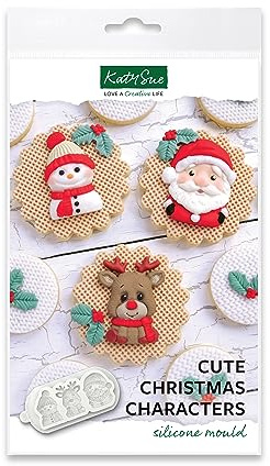 Katy Sue Cute Christmas Characters Silicone Mould for Christmas Cookie, Cake Decorating & Craft. Makes Santa, Reindeer & Snowman 50 Tall x 38 Wide in Millimetres for Fondant, Air Dry & Polymer Clay