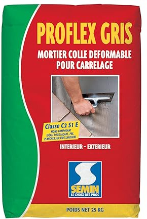 Mortier Colle Déformable pour Carrelage Proflex Gris Semin, Intérieur/Extérieur, sac de 25 kg