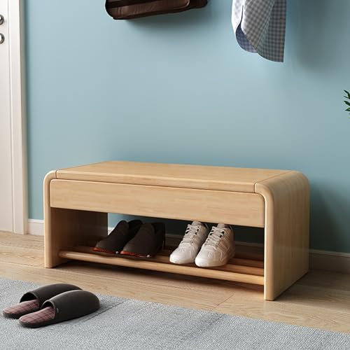 TRUNXUCL Schuhbank aus Massivem Holz, Schuhbank Mit Stauraum, Bank für den Flur, Schuhschrank, Schuhbank (Color : Natural, Size : 60cm/23.6in)