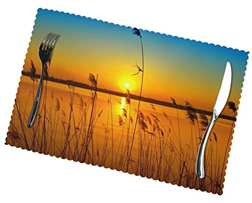 Reeds By The River Placemats Set Of 6 Beige Placemats, Washable Placemats, Stylish Decorative Place Mat For The Table, Beautifully Printed And Luxuriously Textured, Standard Size 45cm X 30cm.