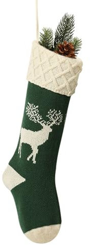 Hixingo Weihnachtsstrumpf Personalisiert 1/2/4/6er, 46cm Große Gestrickt Nikolausstrumpf, Elch Rot Weihnachtssocken zum Aufhängen und Befüllen Kamin Weihnachtsbaum Deko (6 Stück,Grün)