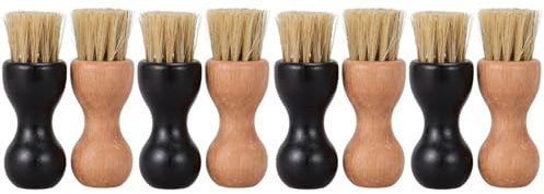 MUCKLILY Shoe Brush Set 8 Pcs Wooden Bristle Shoes Cleaning Brush Portable Lightweight for Shoe Shine and Polishing Household Use