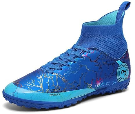 VTASQ Pojkar fotbollsskor barn Astro gräva träningsskor junior fotbollsskor flickor fotbollsskor inomhus utomhus atletiska sneakers halkfria sportskor unisex, BLÅ, 35.5 EU