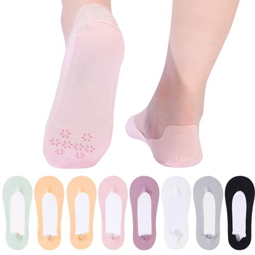 Xialvyu 8 Pairs No Show Socks Women, Invisible Low Cut Socks Non Slip Socks Low Cut Liner Socks for Loafer Flats Boat Shoes, UK 4-7