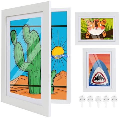 Cathpetic A4 Bilderrahmen Für Kinderzeichnungen,Kunst Rahmen Aufklappbar,Befüllbarer Wechseln Fotorahmen,Geschenke Für Die Aufbewahrung Von Gemälden Für Kinder,Weiß-2 Stück