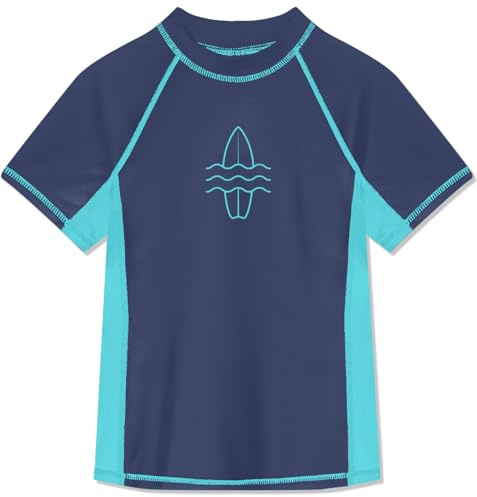 Glimnerize Pojkar Rashguard badskjorta kortärmad UV-skjorta badskjorta rund krage badmode torkning 104-164.., Mörkblå, 140